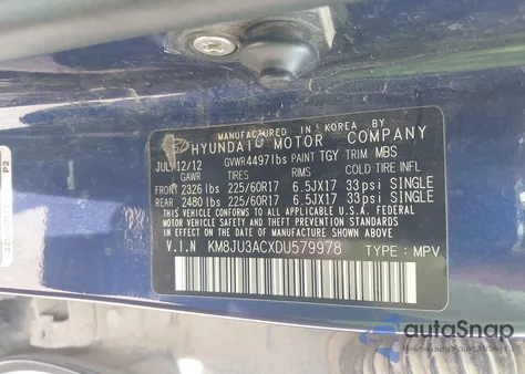 2013 Hyundai Tucson Gls z USA, uszkodzony, nr VIN KM8JU3ACXDU579978